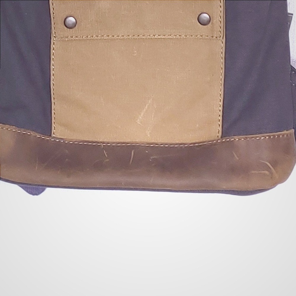 TSD Brand Earth & Style Canvas Leather Backpack Navy Blue & Tan Rugged Rucksack - Picture 8 of 11